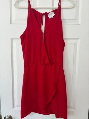 Red Surplice Mini Dress with Back Tie